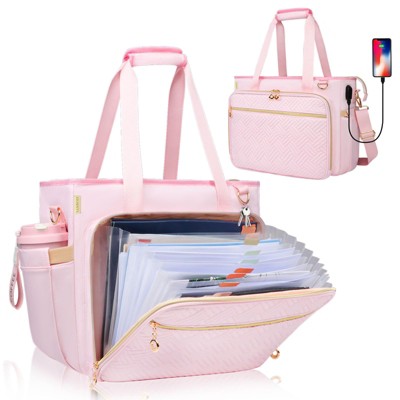 Teacher Tote Bag with Accordion File Organizer Pocket, Soft Nylon Utility Bag with 15 inch Laptop Compartment & USB Port for Office Supplies Women