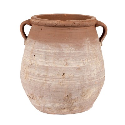 Storied Home 14" x 13" Whitewashed Terracotta Urn Jar Orange : Indoor/Outdoor, Boho Style, Water Tight