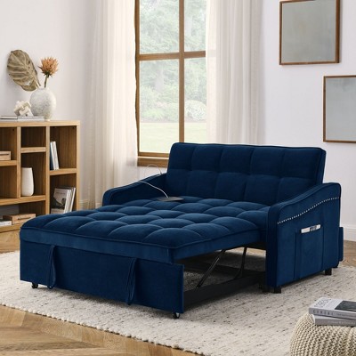 NicBex 47 Inch Loveseat,Modern Comfy Velvet Loveseat Sofa with Adjustable Back & Pull-Out Bed,Small 2-Seater Couch for Living Room
