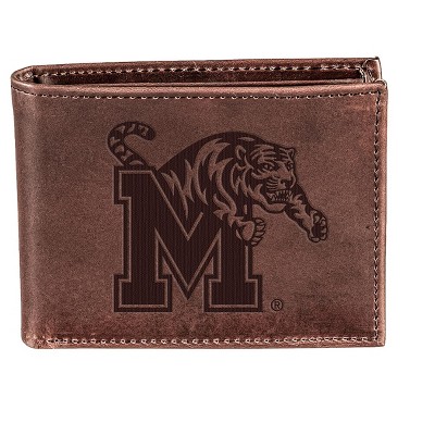 Evergreen NCAA Memphis Tigers Brown Leather Bifold Wallet Officially Licensed with Gift Box