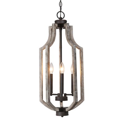 LNC Quaint 3-Lights Farmhouse Lantern  Mini Chandelier,Brown/Gray,9in/12.5in
