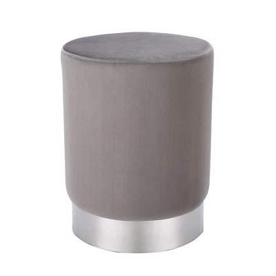 BirdRock Home Round Velvet Ottoman Foot Stool - Grey