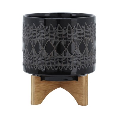 Sevobal Planters Small Plant Pot with Drainage Plug and Stand and Legs for Indoor Home Office Table Plants Flowers Herb, Black, 8"*8"*9"