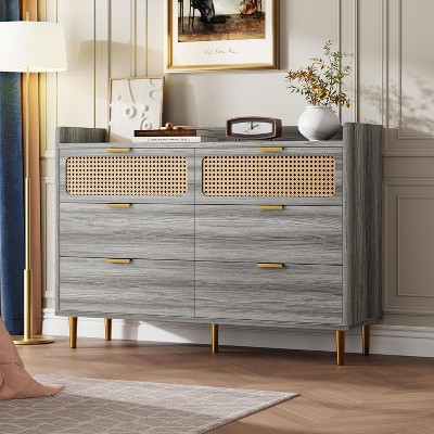 6 Drawer Double Dresser for Bedroom, 47" Wide Modern Closet Dressers Chest of Drawers, Wood Storage Dresser Organizer for Nursery Bedroom