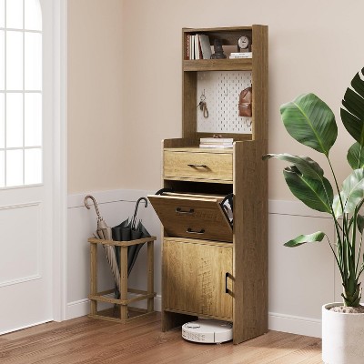 Heynemo 5-in-1 Shoe Cabinet with Flip Drawer, Entryway Shoe Storage with Pegboard, Adjustable Shelf, Wood Entryway Cabinet