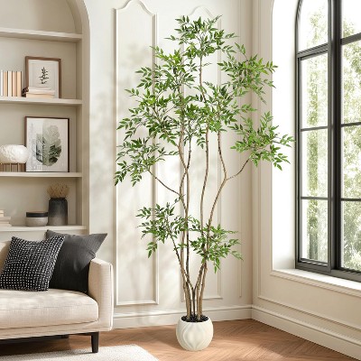 Jojoka Artificial Nandina Tree, Faux Floor Plant in Pot, Tall Indoor Decorative Fake Plant for Home or Office