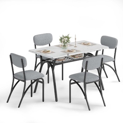 5-Piece Dining Set for Small Spaces with Rectangular Table, Built-In Storage Shelf, 4 Luxury Velvet Chairs, Scratch-Resistant Surface, Space-Saving
