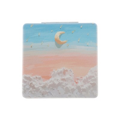 Unique Bargains Square Hand-drawn Makeup Mirror Blue Pink 1 Pc
