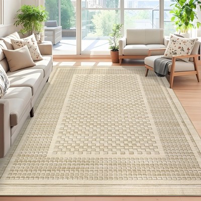 Area Rugs for Living Room Bedroom Modern Geometric Rug Non Slip Low Pile Soft Washable Checkered Waffle Print Carpet