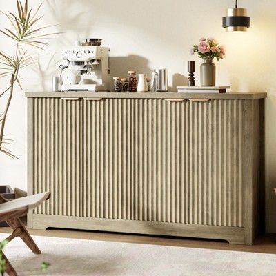 4 Doors Accent Sideboard Buffet, Fluted Modern Credenza with Doors & Shelves, Wood Storage Console, for Living Room, Entryway, Hallway