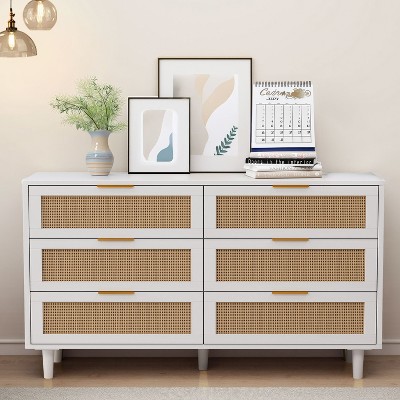 PAGED Rattan Dresser with 6 Drawers, Storage Cabinet with Anti-tipping Devices, Dresser for Bedroom