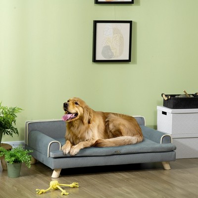 Kumasinova Large Dog Bed,Plush Foam Dog Couch Bed with Washable Cover,Dog Beds with Wooden Legs,Elevated Dog Bed for Medium/Large Dogs,Grey