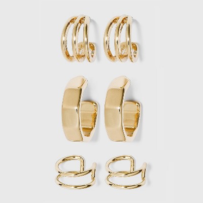 Ear Cuff and Hoop Earring Set 3pc - A New Day™ Gold: Nickel-Free Metal, Post Closure