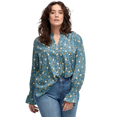 ellos Floral Notch-Neck Blouse