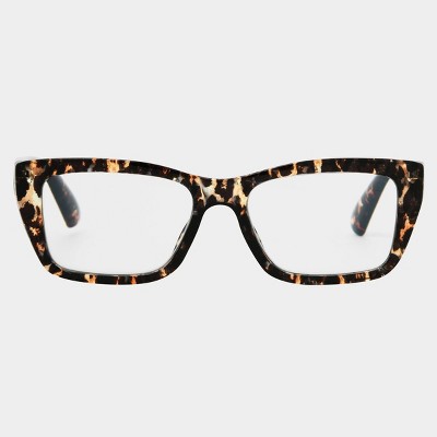 Women's Plastic Cateye Rectangle Blue Light Filtering Reading Glasses - Universal Thread™ Brown/Tortoise Print Diopter
