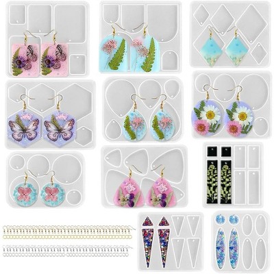JDICTION 171Pcs Resin Earring Mold Kit - Stud, Dangle & Drop Shapes with Holes for Jewelry Making