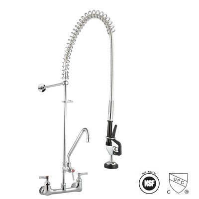 Aquaterior Kitchen Sink Faucet Pre-Rinse Commercial Faucet Wall Mount with Add-On Pull Down Chrome cUPC NSF ANSI CEC