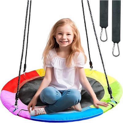 Joyfy 40" Rainbow Saucer Tree Swing for Kids - 700Lb Weight Capacity with Adjustable Ropes for Kids Playground Outdoor Activity Backyard Fun