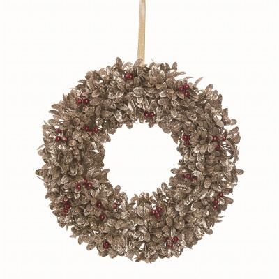 Transpac Artificial Green Christmas Leaves and Berry Wreath Perfect for Holiday Decor and Festive Celebrations
