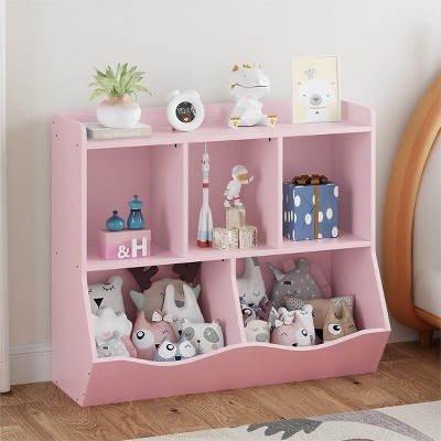 2-Tier Kids Bookshelf & Toy Organizer - Wooden Storage Cabinet for Playroom, Nursery, Bedroom (Toddler Book & Toy Shelf)