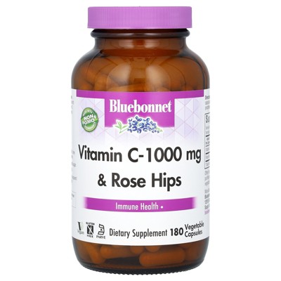 Bluebonnet Nutrition Vitamin C-1,000 mg & Rose Hips, 180 Vegetable Capsules