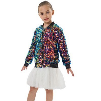 2Bunnies Girls' Christmas New Year's Fiesta Glow Ombre Sparkle Sequin Bomber Jacket