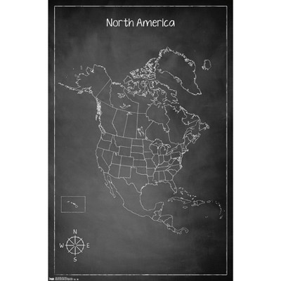 Trends International Chalk Map - North America Framed Wall Poster Prints