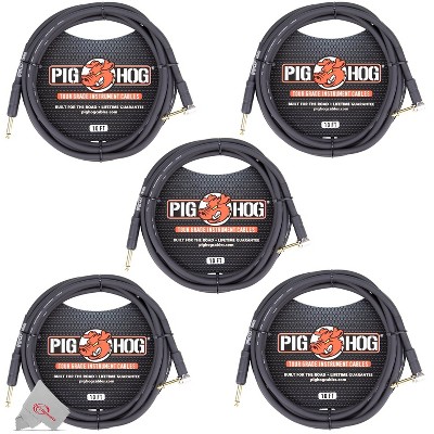 Pig Hog Tour Grade 10ft Instrument Cable 1/4 Inch to 1/4 Inch Right Angle to Straight Connectors (PH10R) - 5 Units