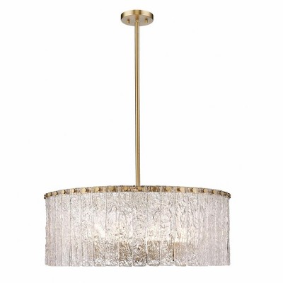 Glacier 10-Light Pendant - Modern Steel Fixture with Textured Glass Panels, Dimmable, 26.75"