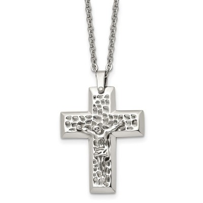 Black Bow Jewelry Men's Stainless Steel Textured Crucifix Cross Necklace, 20 Inch