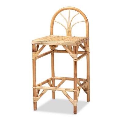 Seville Rattan Counter Height Barstool Natural - bali & pari: Handmade, Curved Backrest, Footrest, No Assembly Required