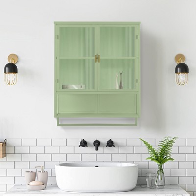 TIRAMISUBEST 23.62"Glass Doors Modern Two-door Wall Cabinet with Featuring Two-tier Enclosed Storage - Green Mobile File Cabinet