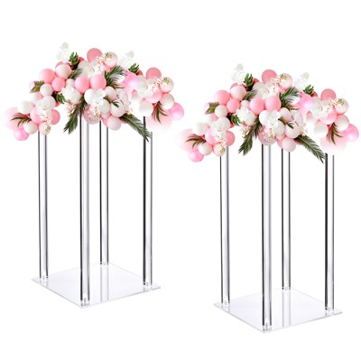Unique Bargains Acrylic Smooth Stable Wedding Tall Flower Stand Vase Column 2 Pcs