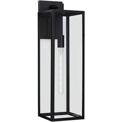 John Timberland Modern Industrial Outdoor Wall Light Fixture Mystic Black 27" Clear Glass Panels for Exterior Barn Deck House Porch Yard Patio Garage
