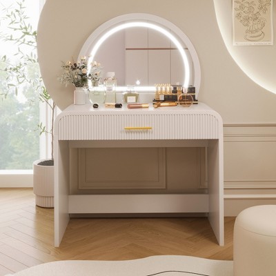 TOBILI 39" Makeup Vanity Table with Mirror Touch Screen Lighted Mirror, Dressing Table with Drawer for Bedroom, White