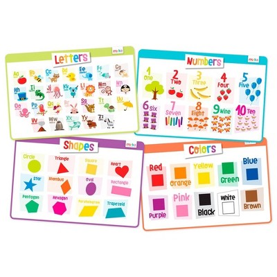 Merka Silicone Kids Placemats for Dining Table, 4 Pack Non-Slip, Reusable, Learn Letters, Numbers, Shapes, Colors, 17 x 11 In