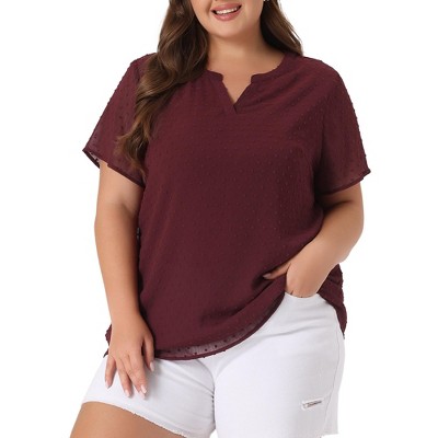 Agnes Orinda Women's Plus Size Pin Dots Notched V-Neck Dressy Trendy Fashion Casual Summer Blouses