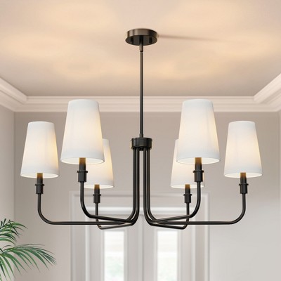 DORESshop 34 in. 6-Light Black Contemporary Chandelier with Fabric Shades and E12 Sockets (No Bulbs Included)