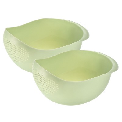 Unique Bargains Rice Washing Filter Strainer Fruit Vegetable Bowl Drainer Home Kitchen Green 2 Pcs