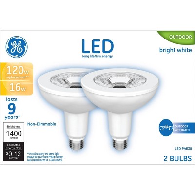 GE 2pk 120W Basic PAR38 LED Outdoor Floodlight Bulbs Bright White Light Bulbs