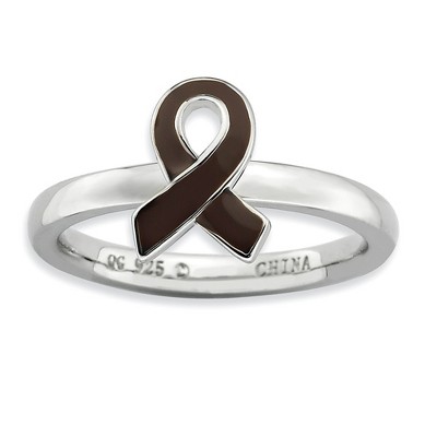 Black Bow Jewelry Silver Stackable Brown Enamel Awareness Ribbon Ring