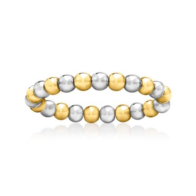 Pure Collection by Ross-Simons 3mm Sterling Silver and 14kt Yellow Gold Bead Stretch Ring