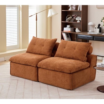 Zeus & Ruta 2-Seat Modular Sofa - Armrest-Free Soft Chenille, Upholstered with Neck & Lumbar Pillows