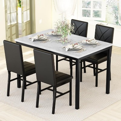Hooseng Dining Table Set for 4,Faux Marble Small Dining Room Table Set for 4, Modern 5 Piece Dining Table Set for Kitchen and Dining,