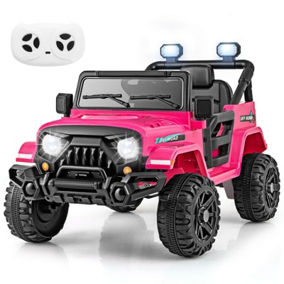 Costway 12V Kids Ride on Truck Car w/Remote Control, Threaded Wheels 3 Speeds LED Lights