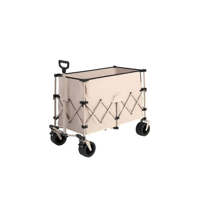 Beach Wagon,Collapsible Wagon 220lbs with Big Wheels Foldable Wagon Carts, Heavy Duty 300L Folding Utility Garden Cart Beige