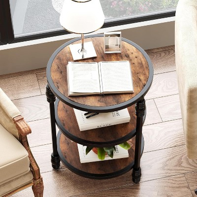 Round 3-Tier Side Table with Steel Frame -  End Table for Living Room, Bedroom, Nightstand & Small Spaces,Retro color