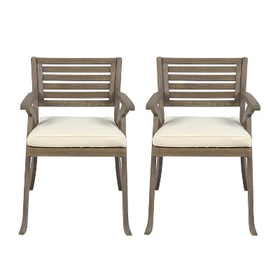 GDFStudio Baia Outdoor Acacia Wood Dining Chairs with Cushion (Set of 2)