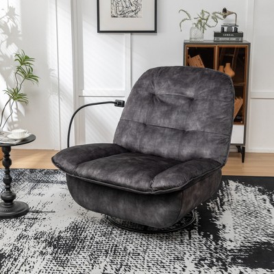 Velvet Swivel Glider Recliner Chair with Mobile Phone Holder, Gold-Stamped Design and Oversized Seat