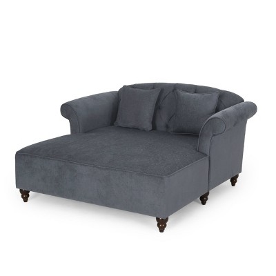 Freas Contemporary Tufted Double Chaise Lounge with Accent Pillows Charcoal/Dark Espresso - Christopher Knight Home: Elegant Indoor Seating